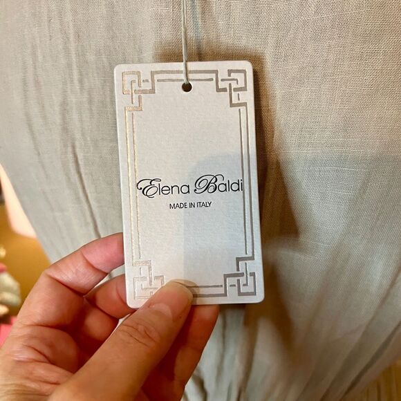 Elena Baldi Linen Midi Dress Size LARGE Beige Tan Natural NWOT - Picture 6 of 7